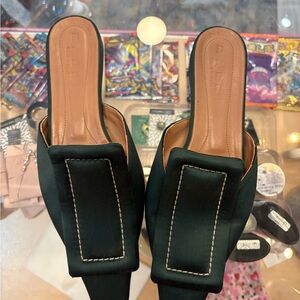 Marni Dark Green Mules with Stitch Detail